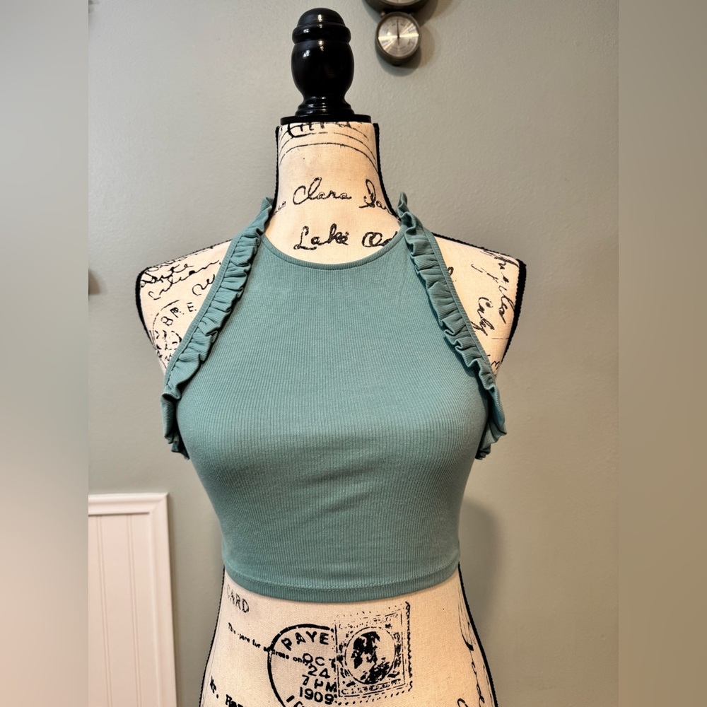 Zara Ruffled Halter Crop Top - Teal